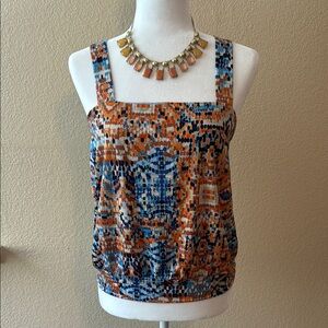 Veronica M Geometric Print Tank Top - Blue and Orange
